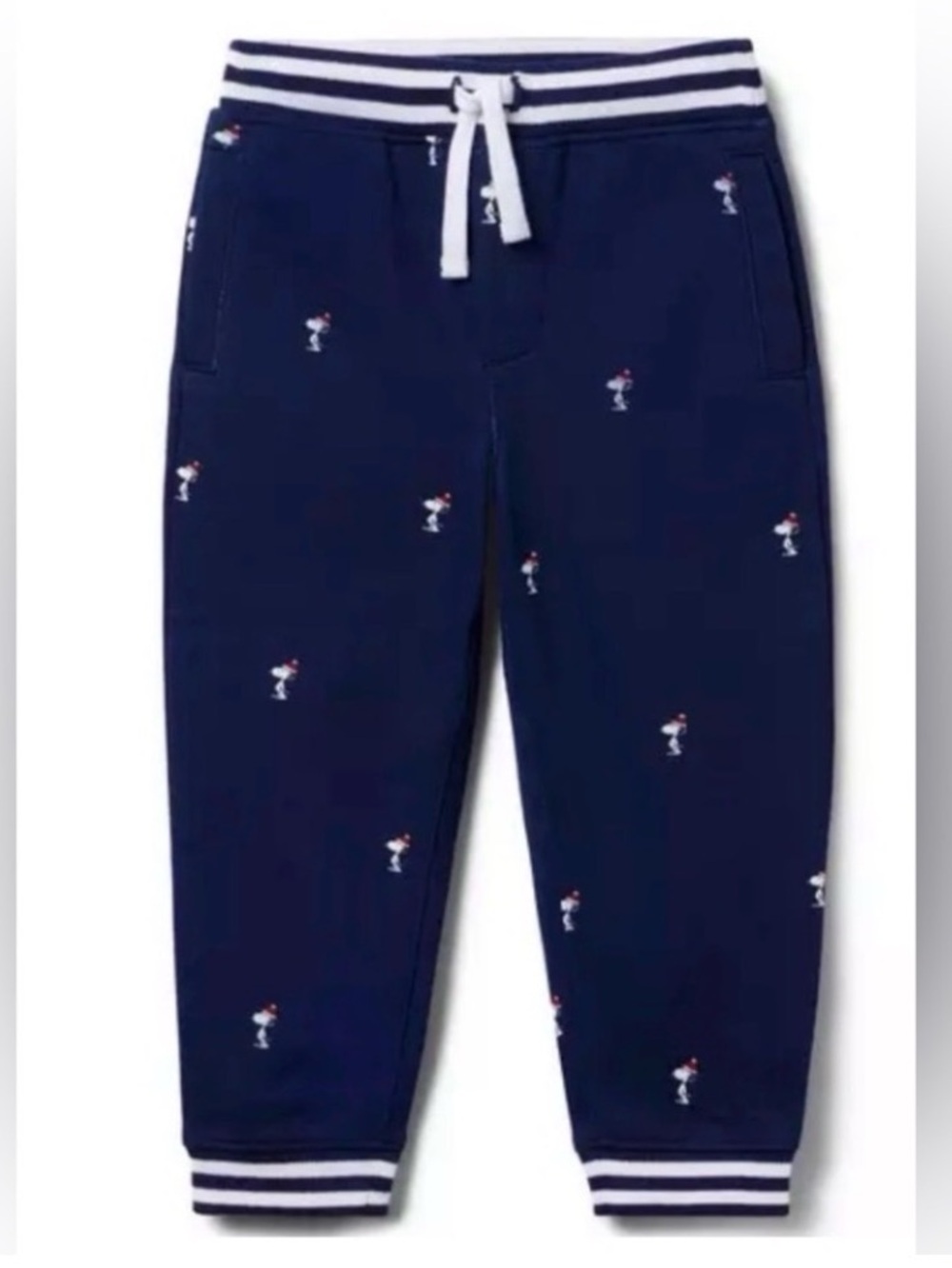 Janie and Jack Holiday Peanuts Navy Embroidered Joggers with Stripe Accents